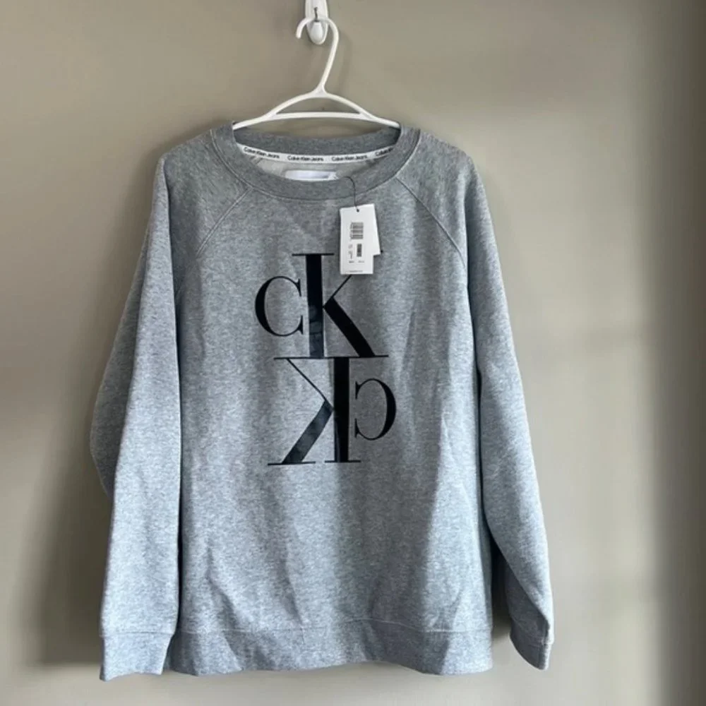 Calvin Klein Gray Crewneck Logo Sweatshirt Size 1X - Picture 1 of 9
